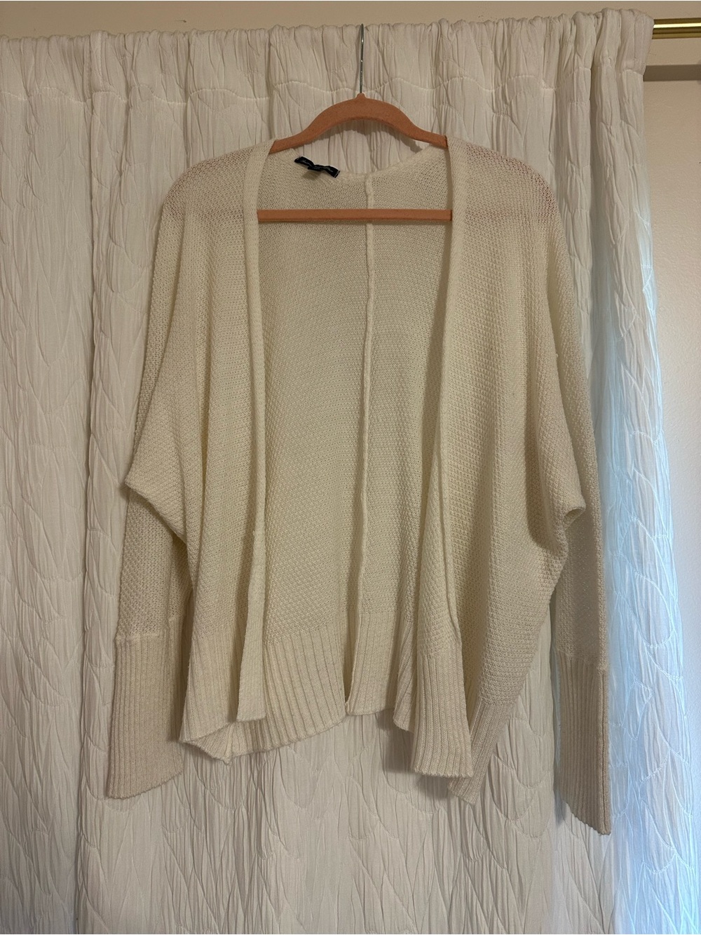 American Eagle Outfitters Cream Open-Front Knit Cardigan